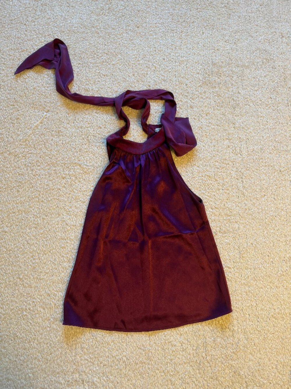Alice + Olivia Satin Halter Top Scarf Tie Neck Burgundy Plum XS